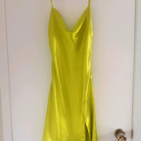 Size small Silky Neon yellow cowl neck slip dress - Picture 2 of 3